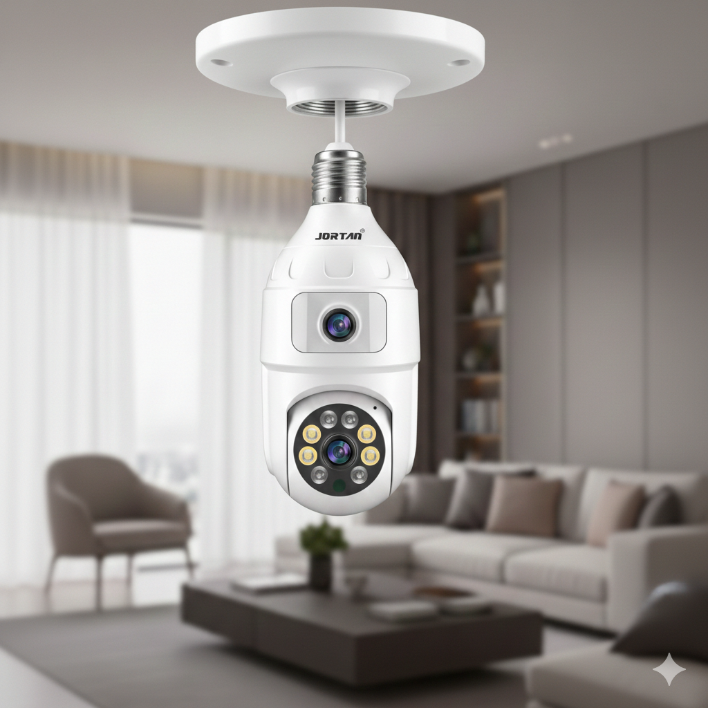 Cámara Bombilla Jortan 4MP – Dual Lens & 360° Smart Surveillance Edition