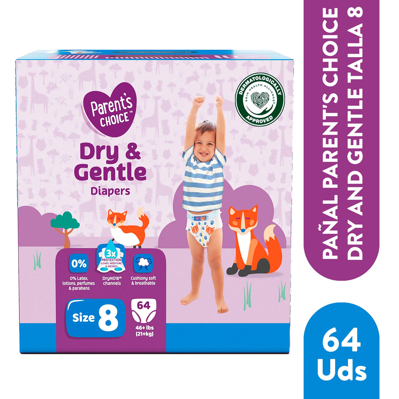 Pañales Parent's Choice Dry And Gentle Talla 8 - 64 Unidades