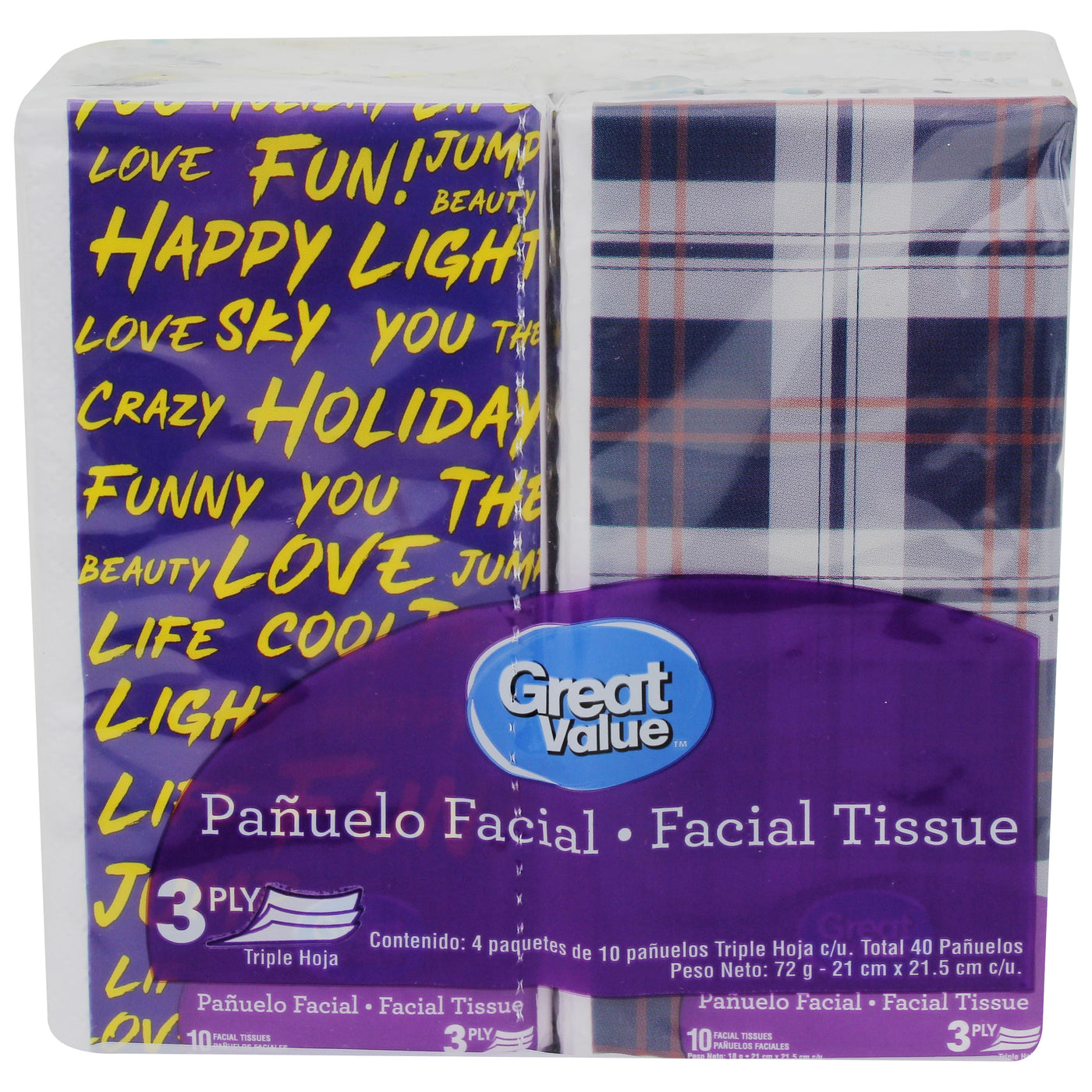 Pañuelos Desechables Great Value 3 Pack, 40 Unidades