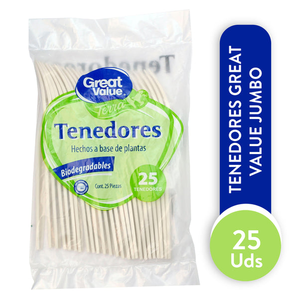 Tenedor Great Value Desechables Jumbo 25 Unidades