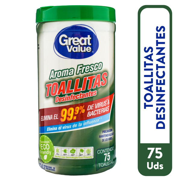 Toallitas Great Value Desinfectantes Aroma Fresco - 75 Uds