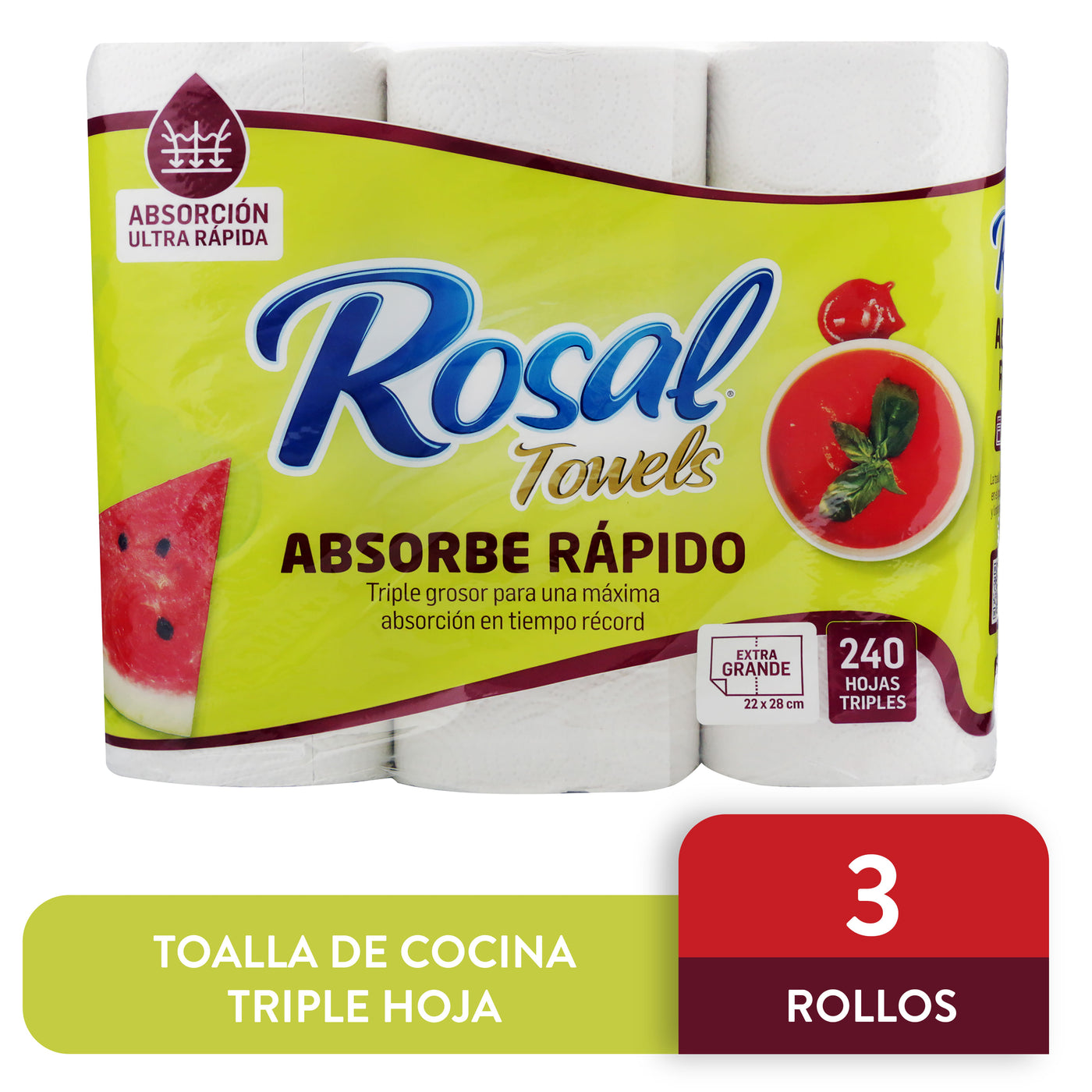 Toallas Rosal De Papel 3 Rollos - 80 Hojas