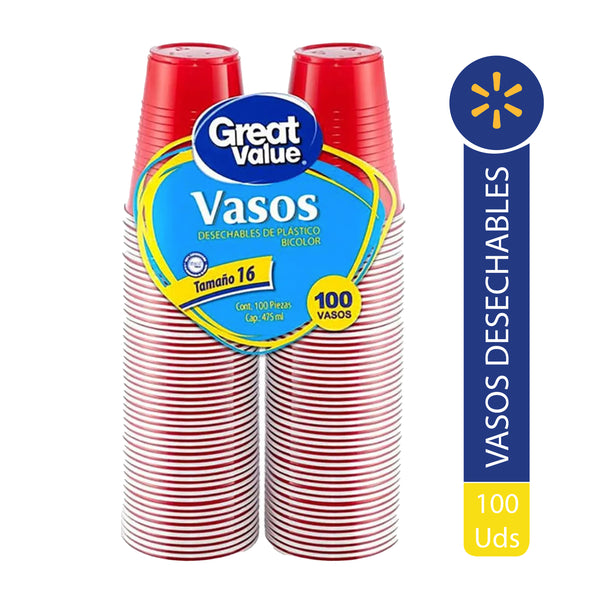 Vaso Great Value Bicolor N16 - 100 Unidades