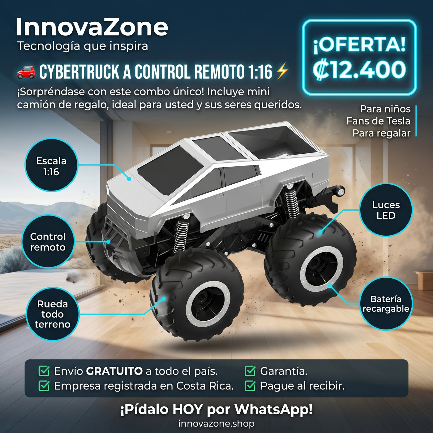 Cybertruck a Control Remoto 1:16 + Mini de Regalo - InnovaZone