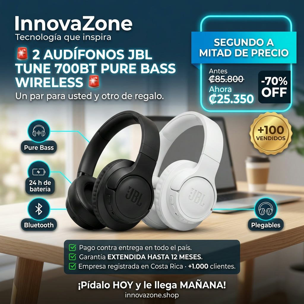 2 Audífonos JBL Tune 700BT · segundo a mitad de precio