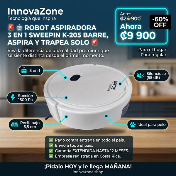 🤖 Robot Aspiradora 3 en 1 Sweepin K-205 · Barre, Aspira y Trapea Solo - oferta