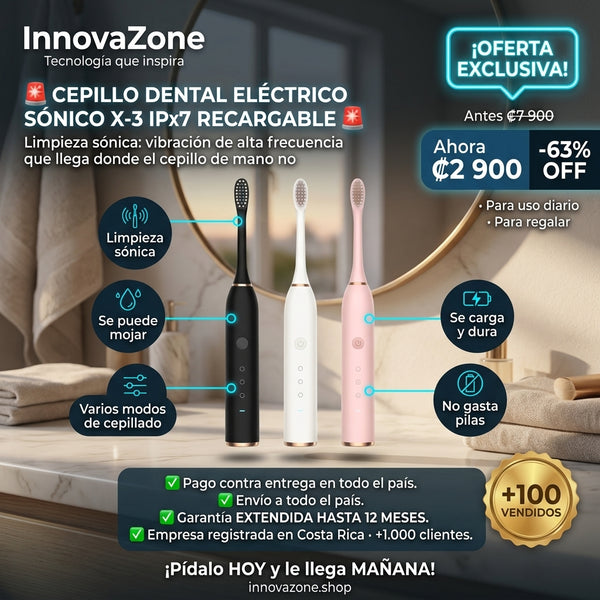 🦷 Cepillo Dental Eléctrico Sónico X-3 IPX7 Recargable