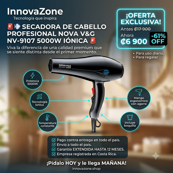 Secadora de Cabello Profesional NOVA V&G NV-9107 · 5000W Iónica - oferta