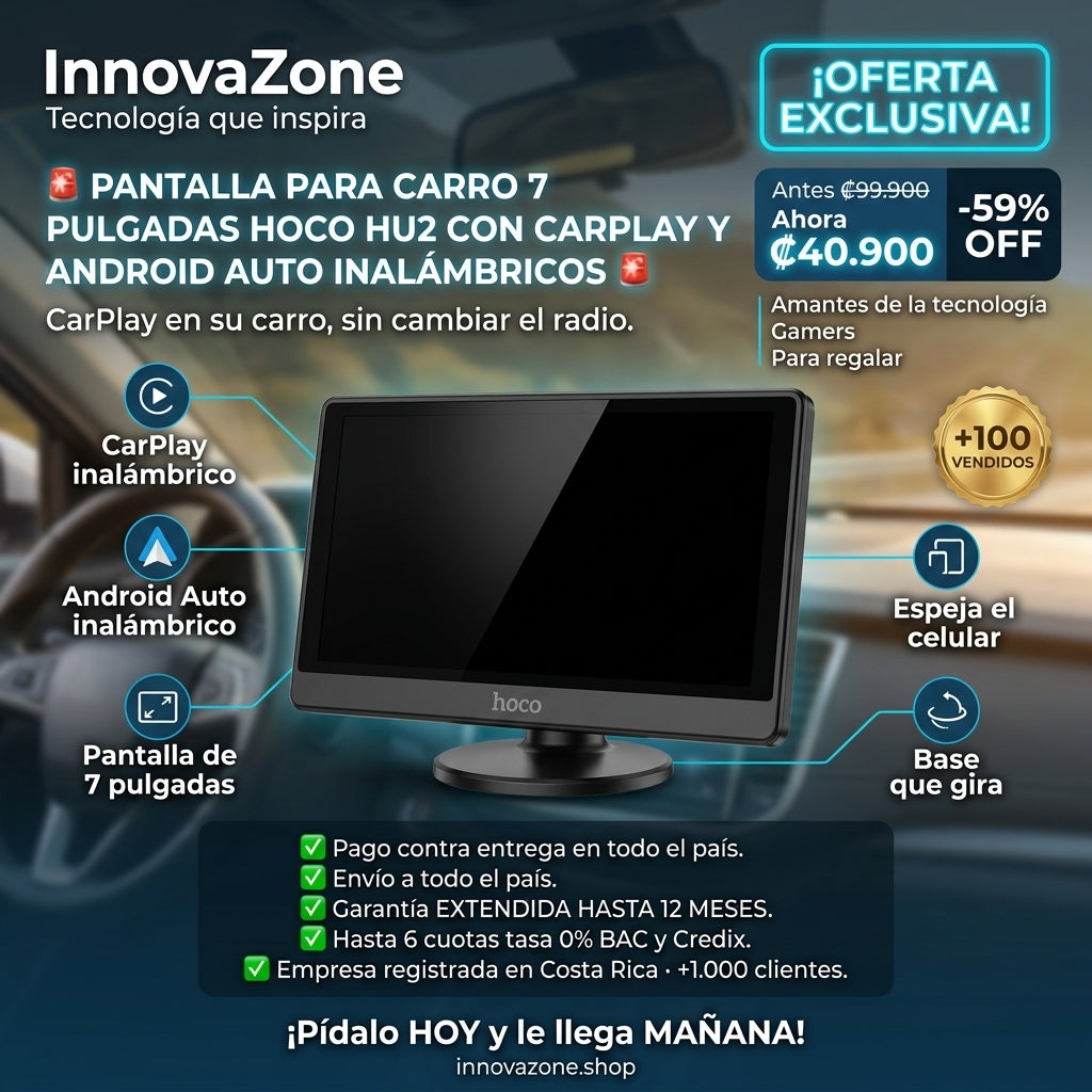 Pantalla para Carro 7 Pulgadas hoco HU2 con CarPlay y Android Auto Inalámbricos - oferta