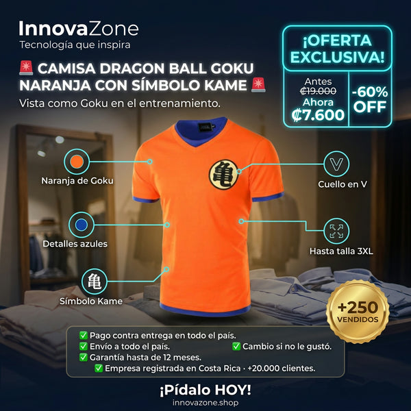 Camisa Dragon Ball Goku naranja con símbolo Kame - oferta