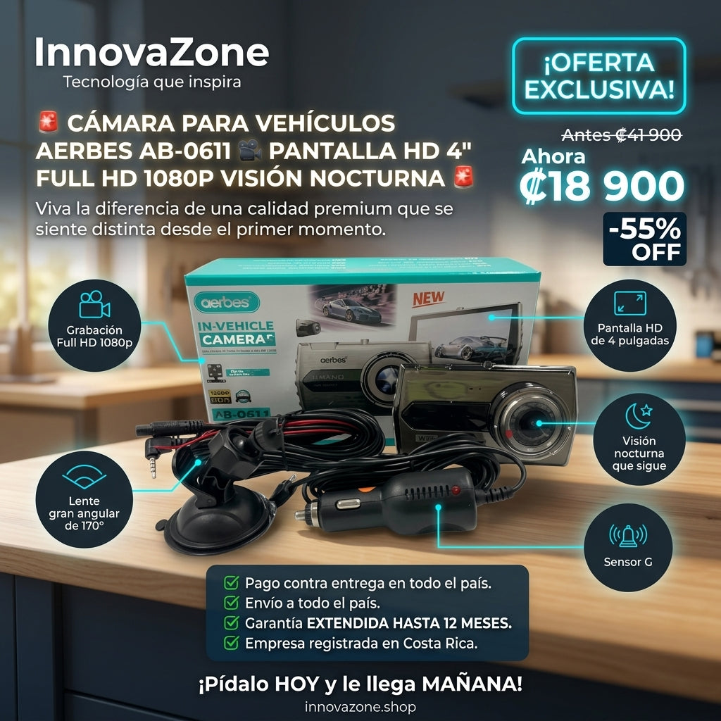 Cámara para Vehículos Aerbes AB-Q611 📹 Pantalla HD 4" · Full HD 1080p · Visión Nocturna - oferta