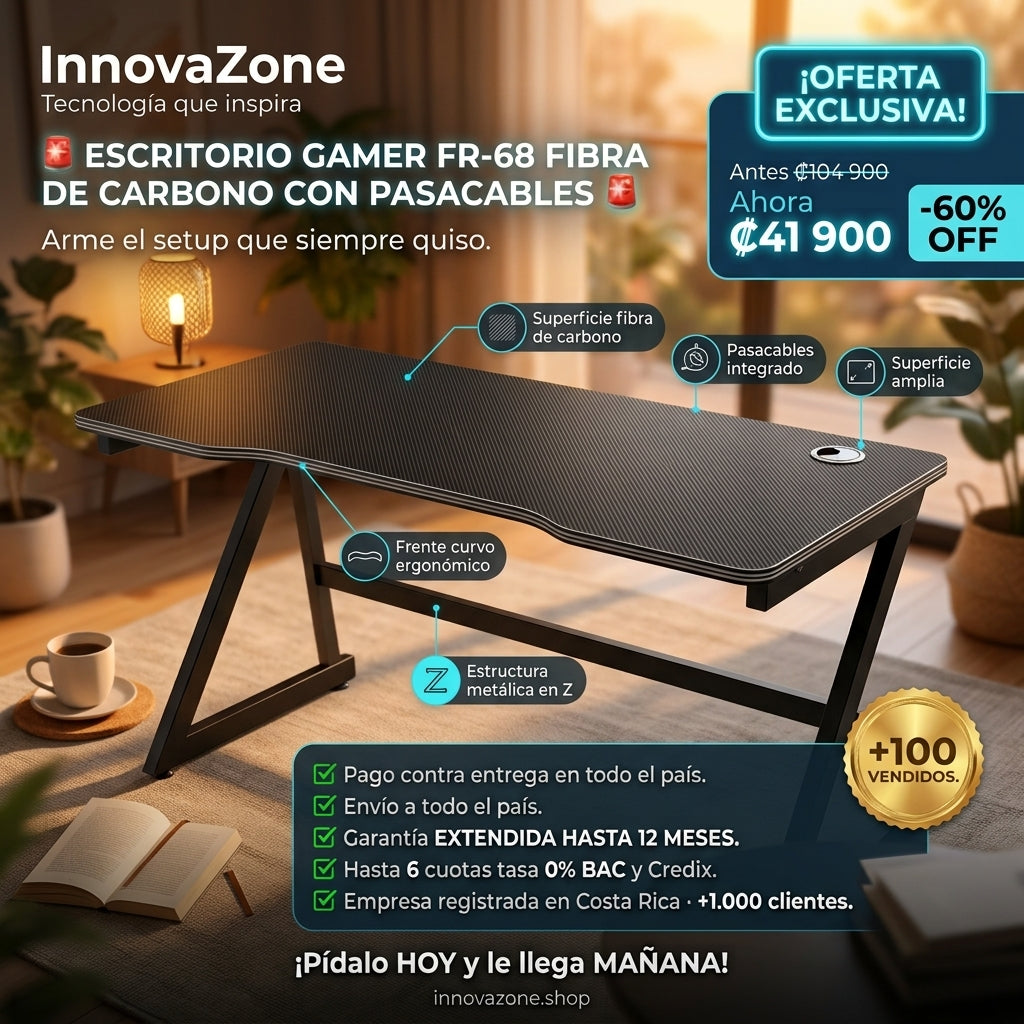 Escritorio Gamer FR-68 Fibra de Carbono con Pasacables