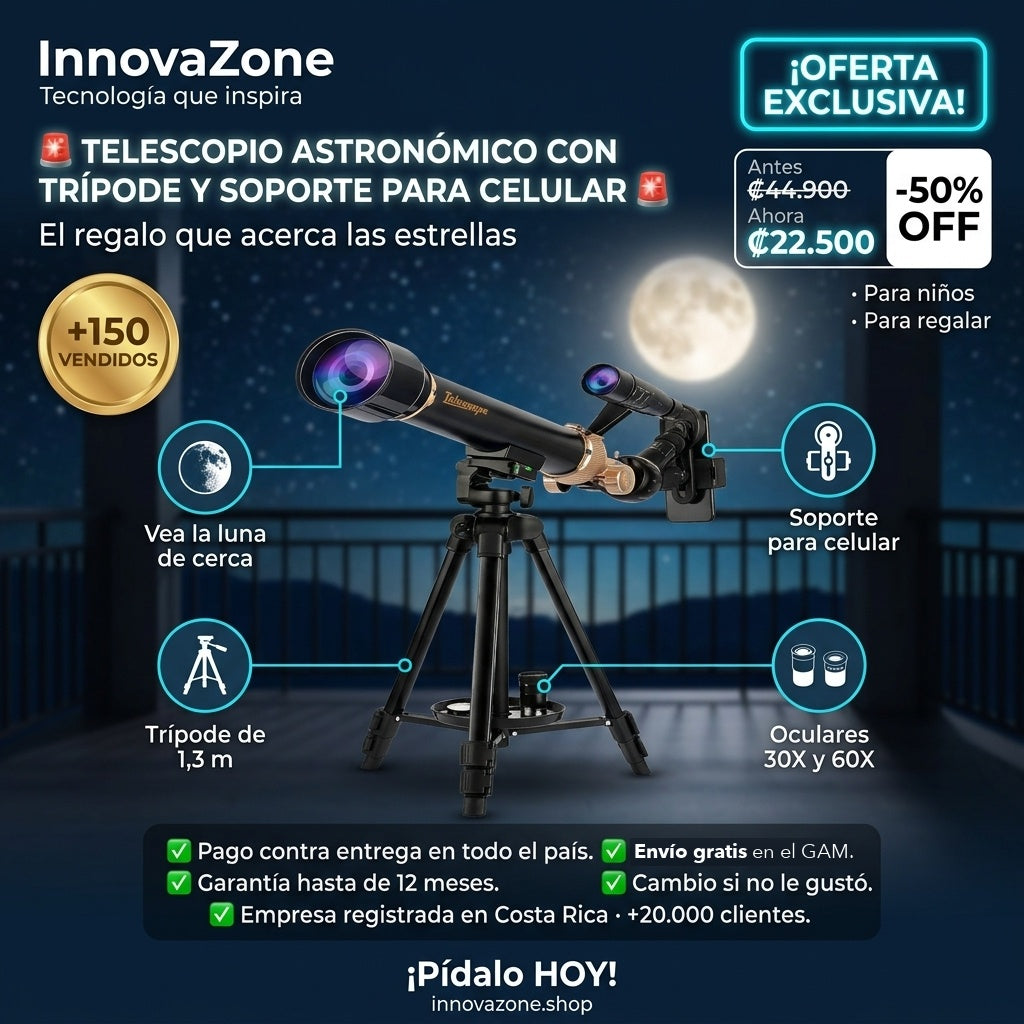 Telescopio astronómico con trípode y soporte para celular - oferta