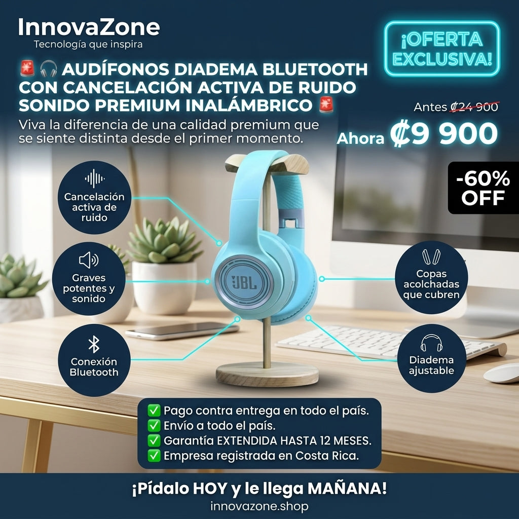Audífonos Diadema Bluetooth Menta con Cancelación Activa de Ruido - oferta