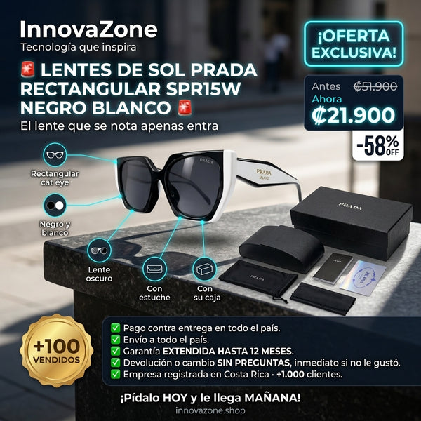 Lentes de Sol Prada Rectangular SPR15W Negro/Blanco - oferta