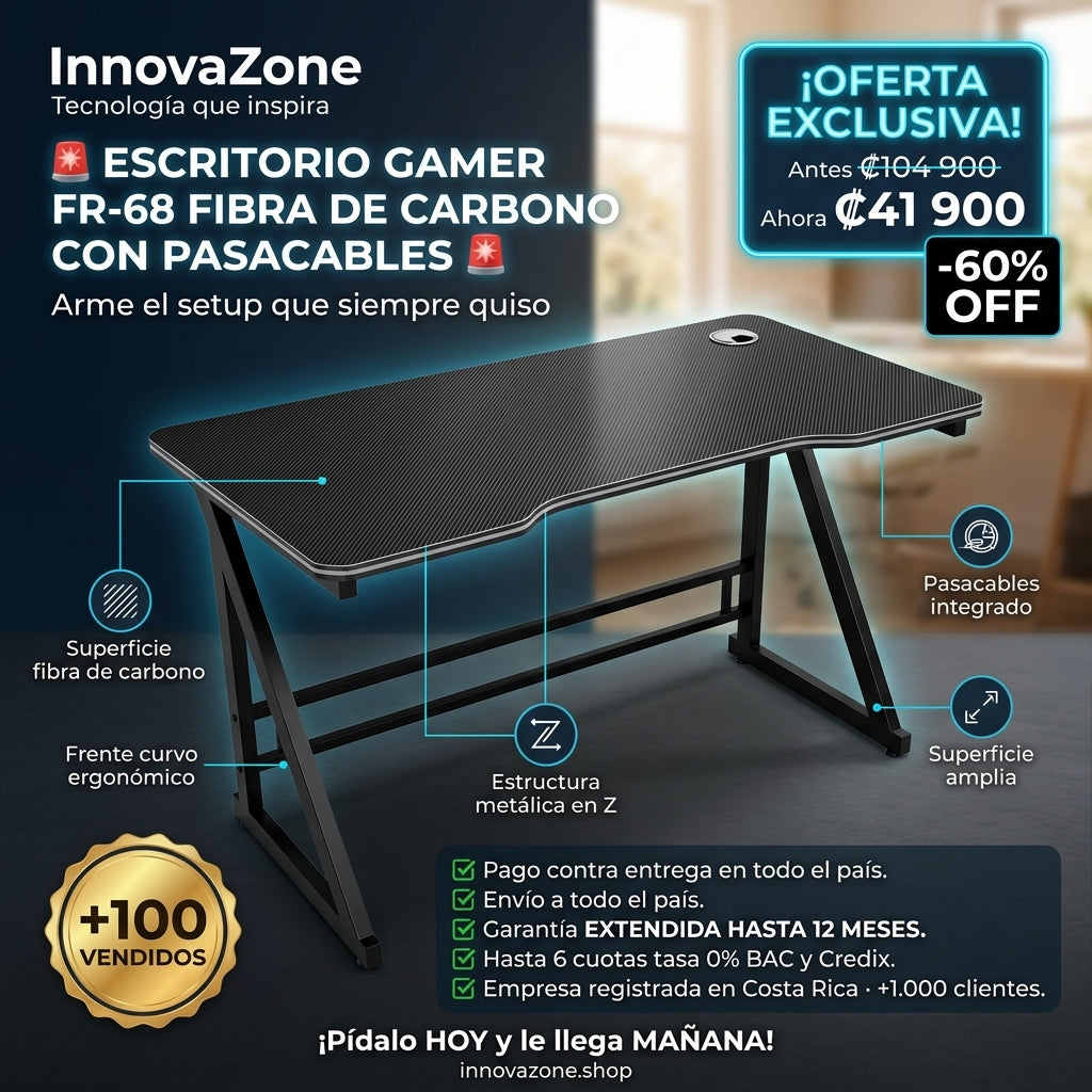 Escritorio Gamer FR-68 Fibra de Carbono con Pasacables