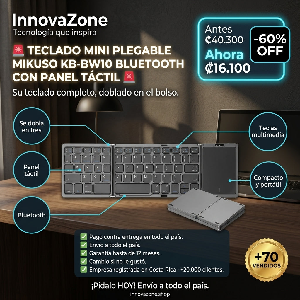 Teclado Mini Plegable Mikuso KB-BW10 Bluetooth con panel táctil - oferta