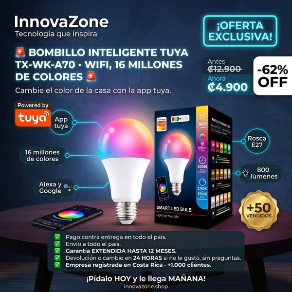 Bombillo Inteligente Tuya TX-WK-A70 · WiFi, 16 Millones de Colores - oferta