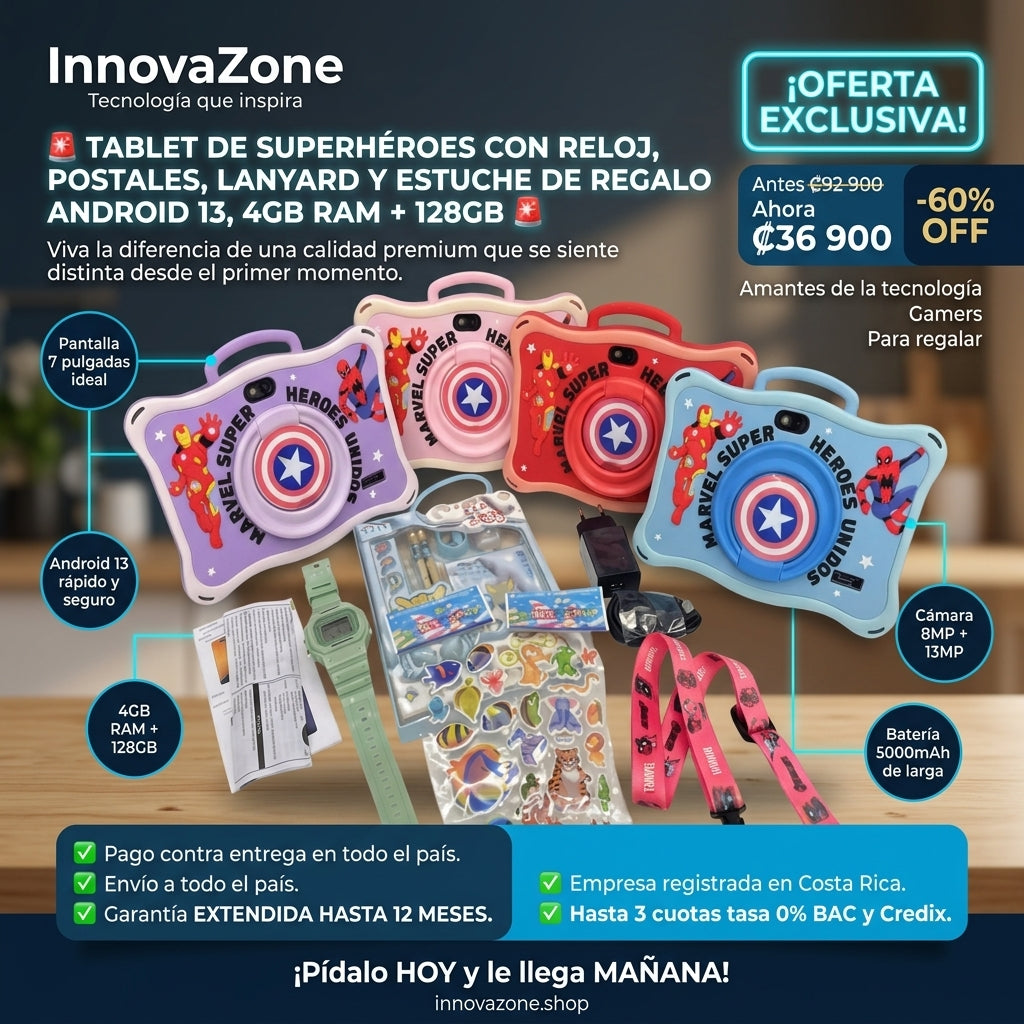Tablet de Superhéroes con Reloj, Postales, Lanyard y Estuche de Regalo - oferta