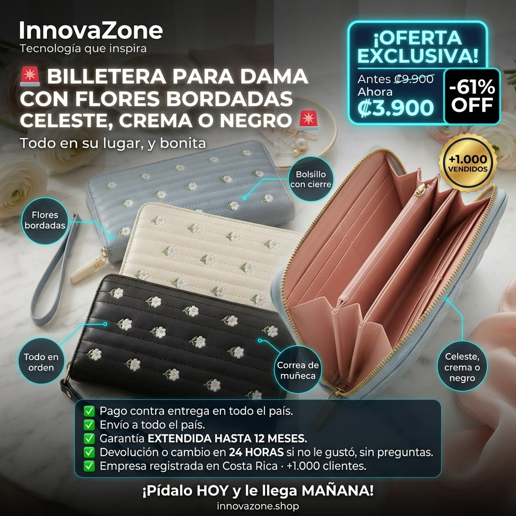 Billetera para Dama con Flores Bordadas - oferta