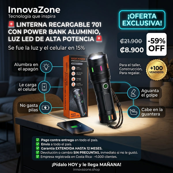Linterna Recargable 701 con Power Bank - oferta