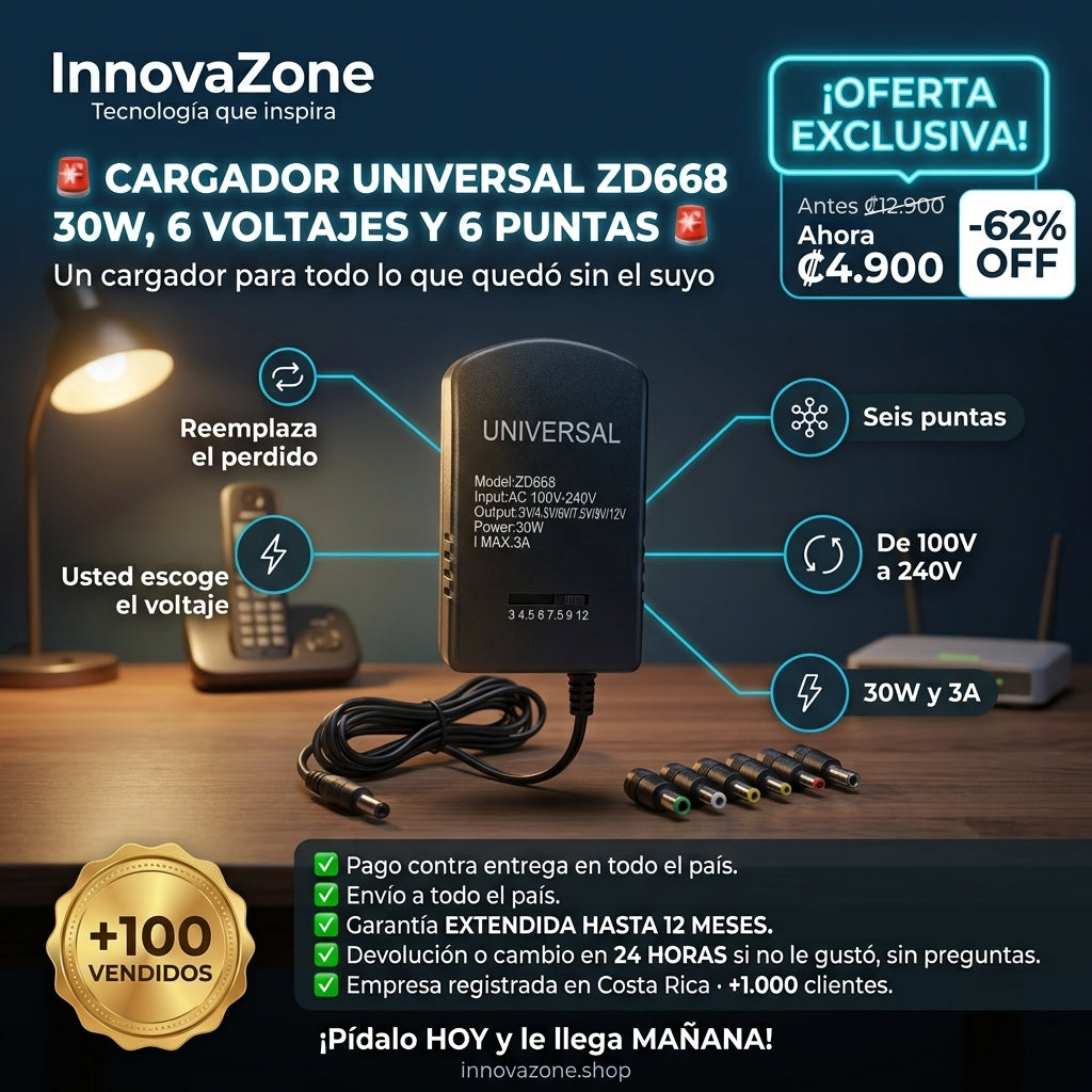 Cargador Universal ZD668 30W con 6 puntas - oferta