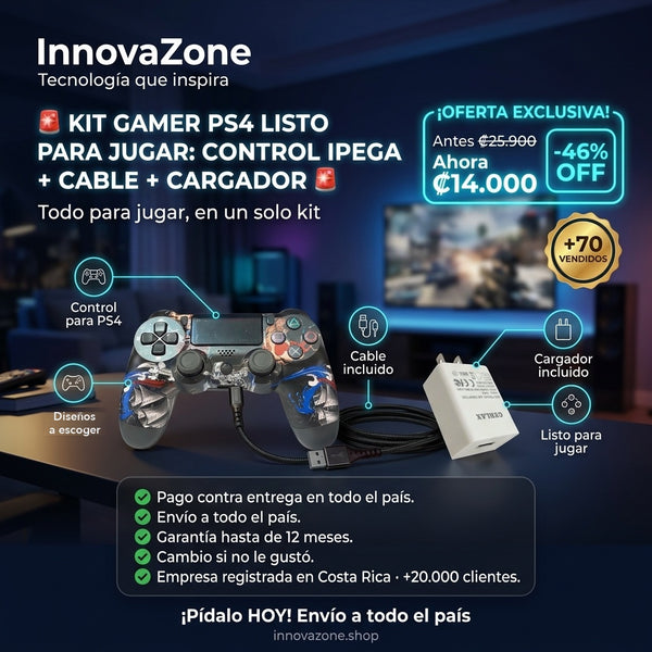 Kit gamer PS4 control IPEGA con cable y cargador - oferta