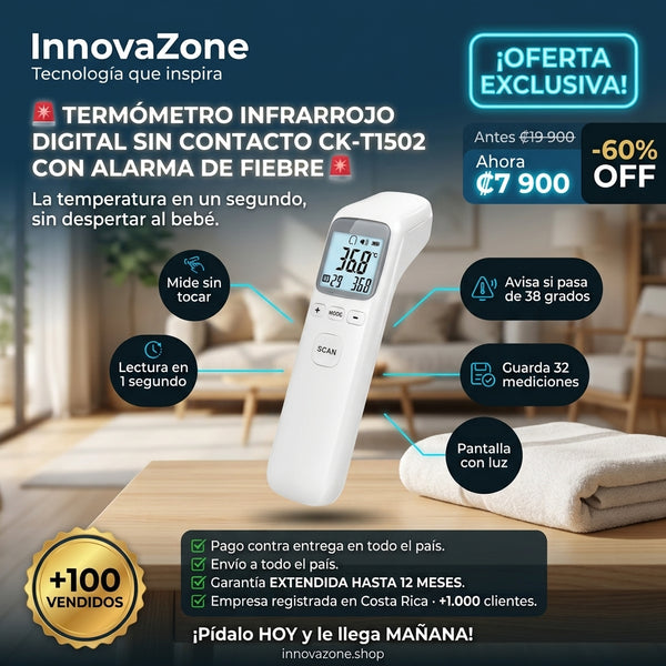 Termómetro Infrarrojo Digital sin Contacto CK-T1502 con Alarma de Fiebre - oferta