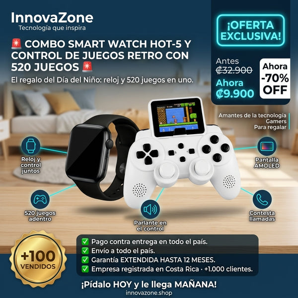 Combo Smart Watch HOT-5 y Control de Juegos Retro con 520 Juegos - oferta