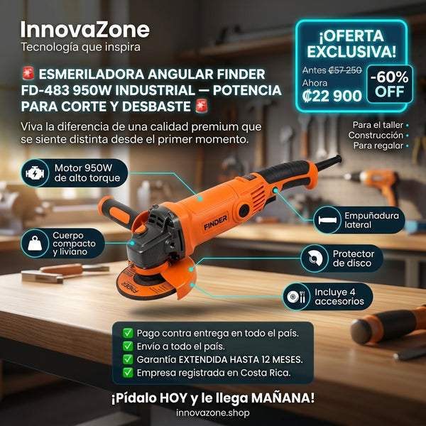 Esmeriladora Angular FINDER FD-483 950W Industrial - oferta