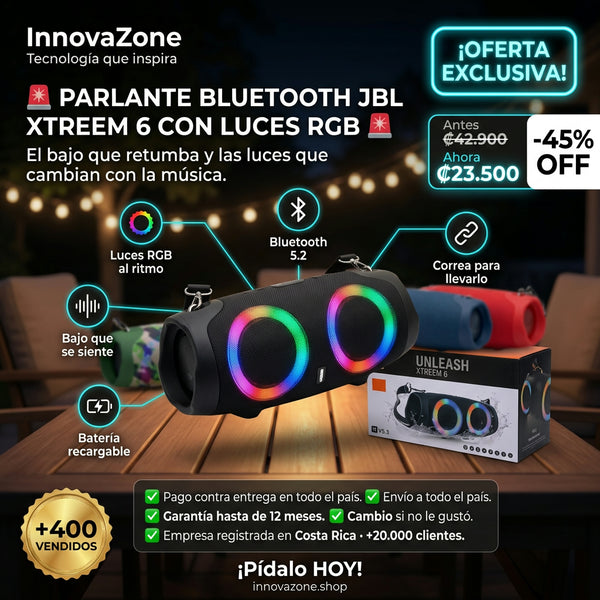 Parlante Bluetooth JBL Xtreem 6 con Luces RGB - oferta