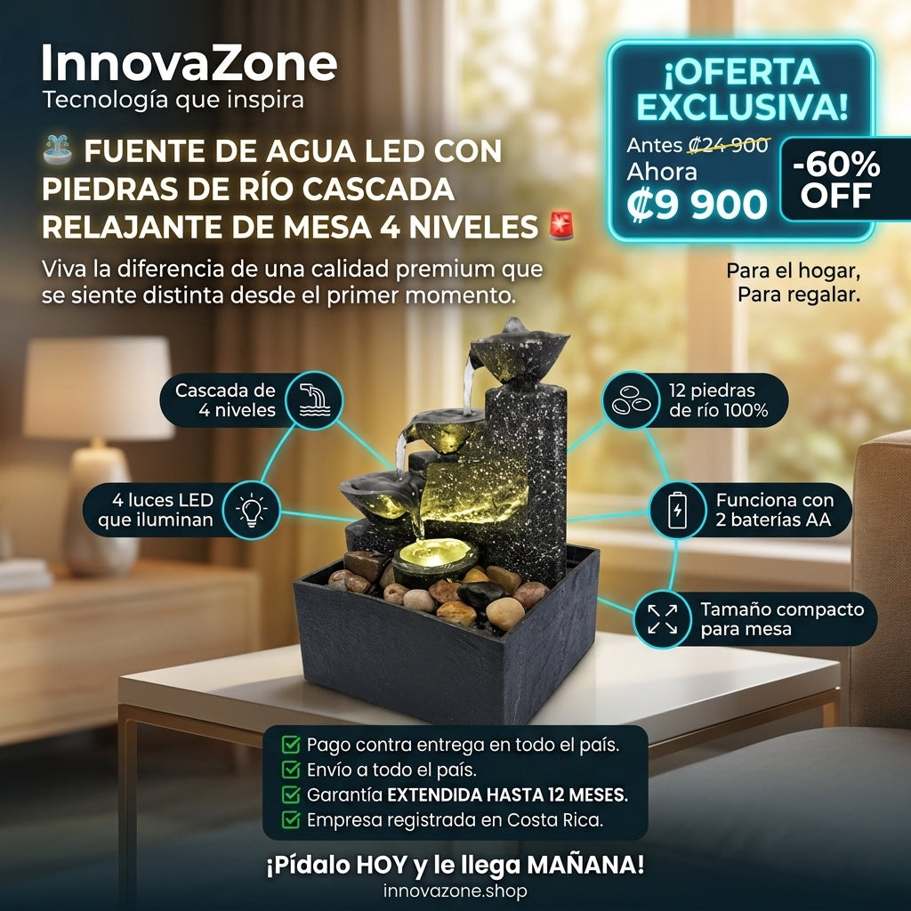 Fuente de Agua LED con Piedras de Río – Cascada Relajante de Mesa 4 Niveles - oferta