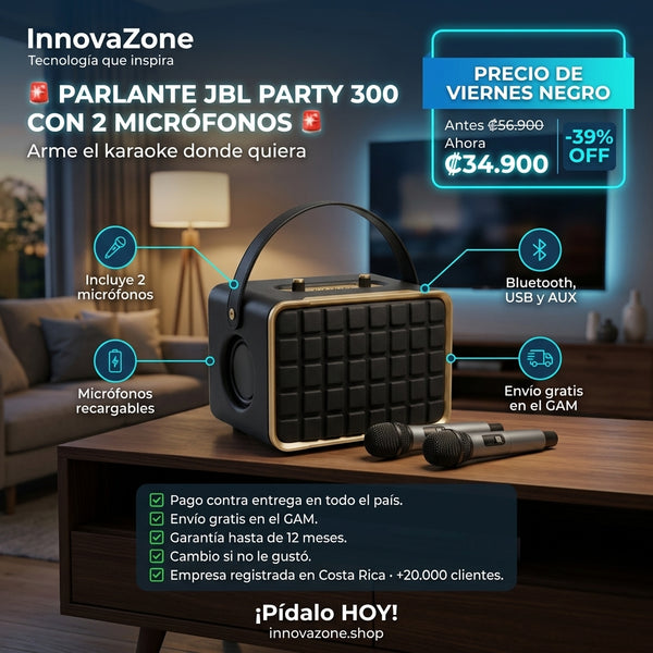 Parlante JBL Party 300 con 2 Micrófonos - oferta