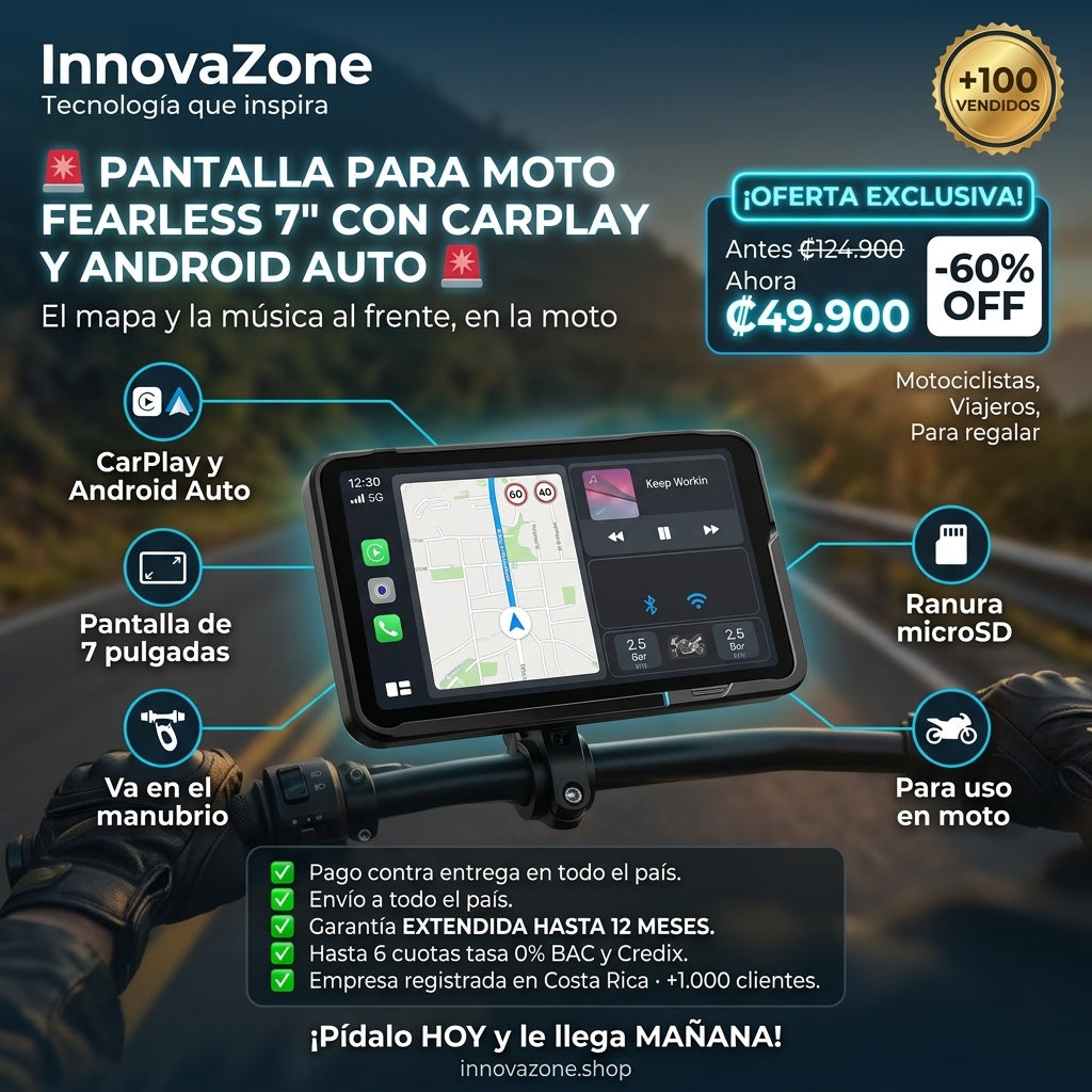 Pantalla para Moto Fearless 7'' con CarPlay y Android Auto - oferta