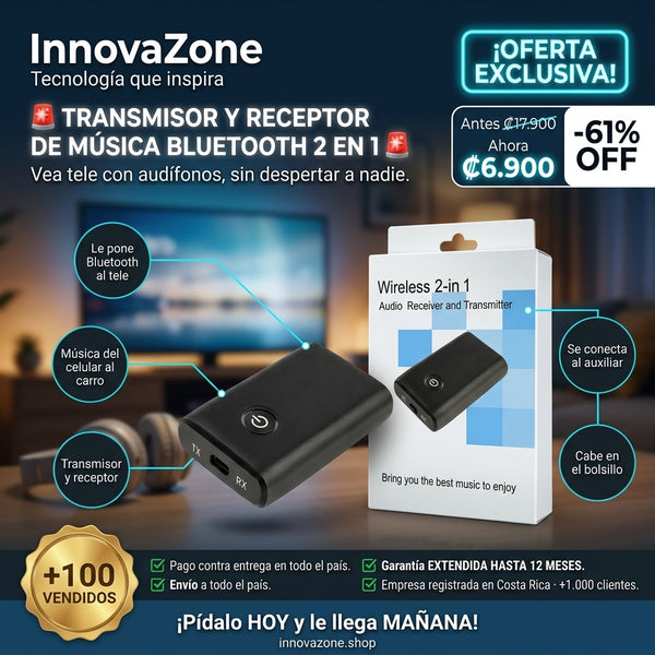 Transmisor DE Música Bluetooth 2 En 1 Negro