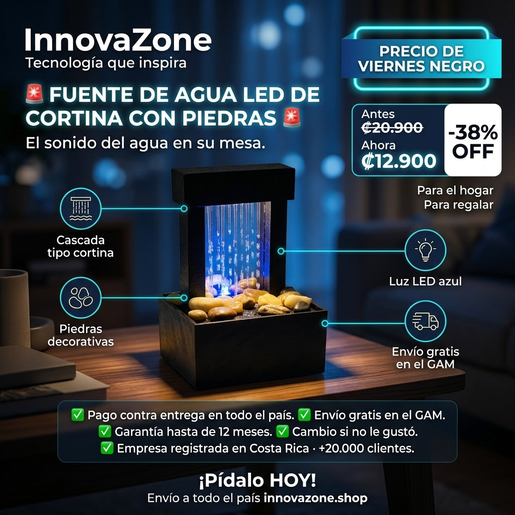 Fuente de Agua LED de Cortina con Piedras - oferta