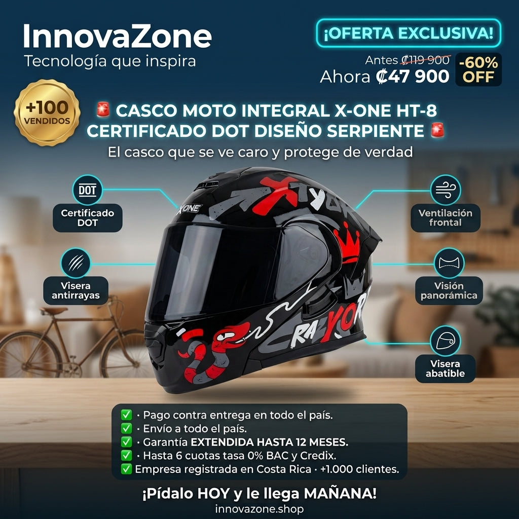 Casco Moto Integral X-ONE HT-8 Certificado DOT Diseño Serpiente