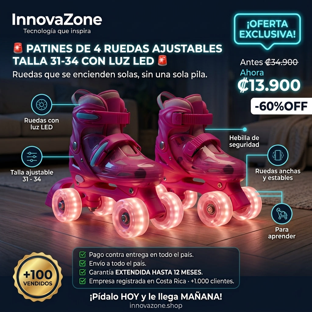 Patines de 4 Ruedas Ajustables Talla 31-34 con Luz LED - oferta