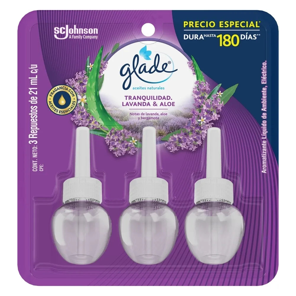 Aromatizante Glade Aceites Naturales Lavanda 3 Repuestos 63ml
