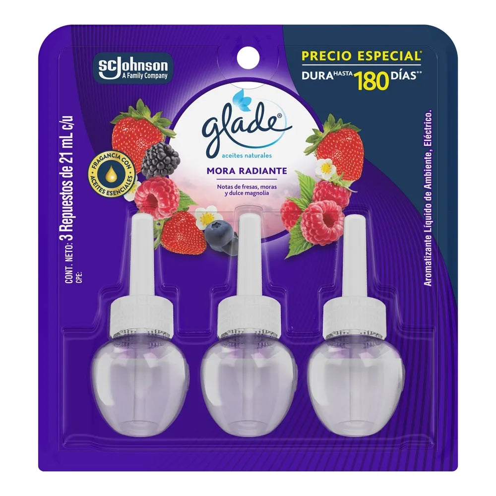 Aromatizante Glade Aceites Naturales Repuestos Mora Radiante 3 Pack - 63 Ml