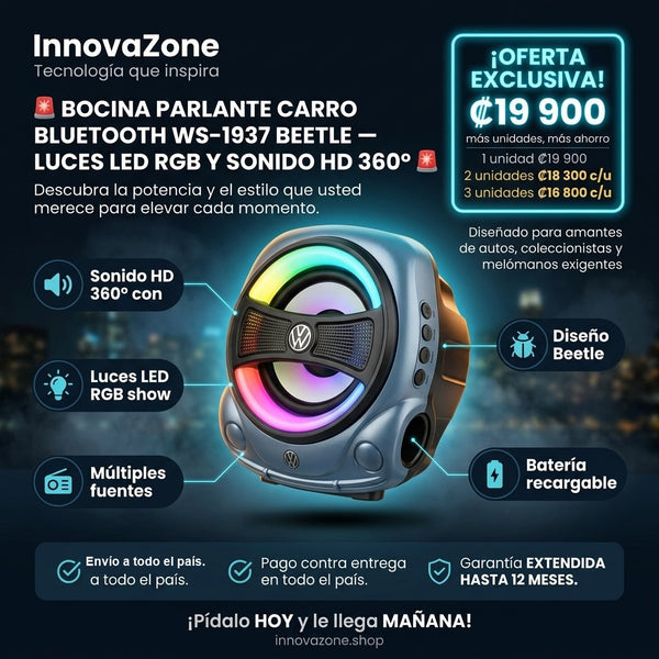 Bocina Parlante Carro Bluetooth WS-1937 Beetle con Luces LED - oferta
