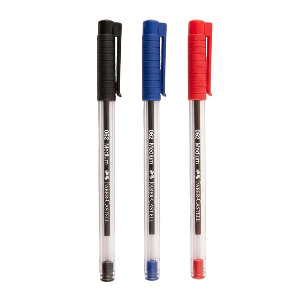 Boligrafo Faber Castell Medio 062 (azul, Negro, Rojo) Blister 3 Unidades