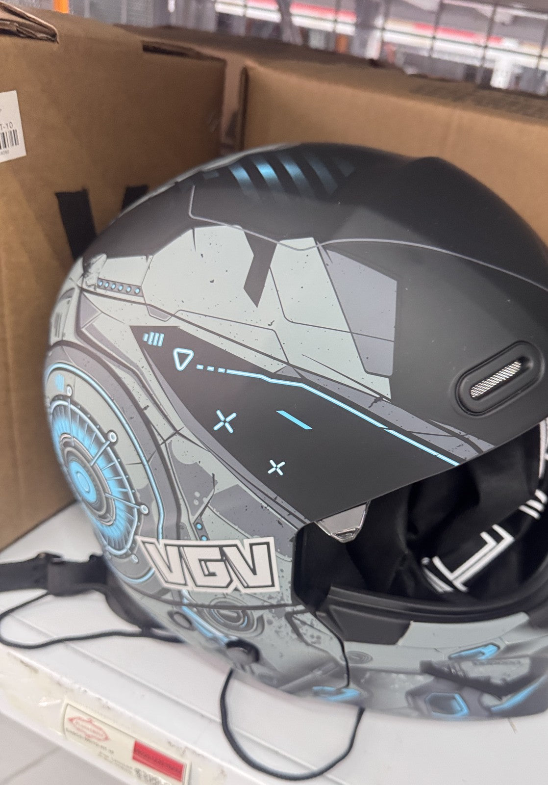🏍️ Casco de Moto VGV Gráfico Azul con Visor · Forro Removible y Lavable