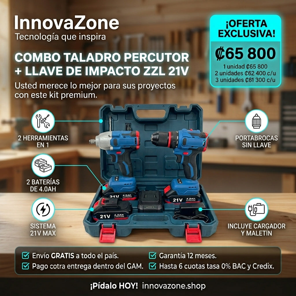 Combo Taladro Percutor + Llave de Impacto ZZL 21V - oferta