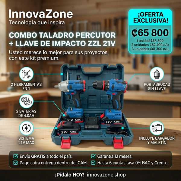 Combo Taladro Percutor + Llave de Impacto ZZL 21V - oferta