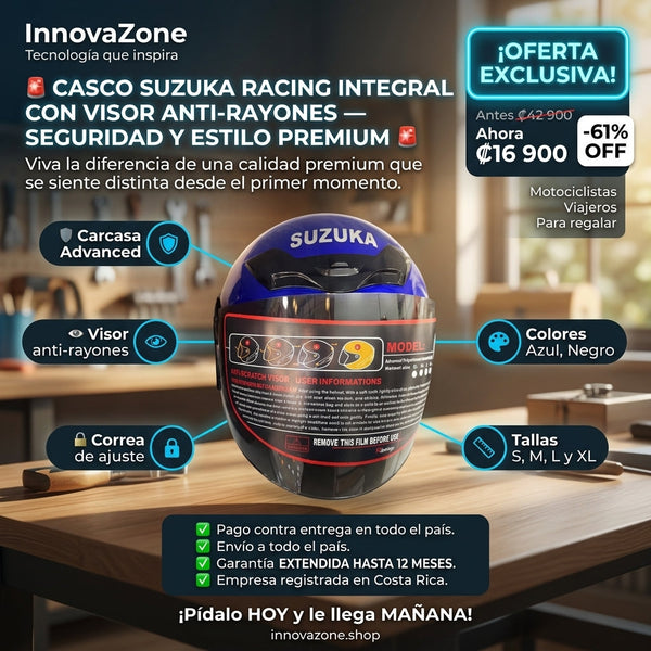 Casco SUZUKA Racing Integral con Visor Anti-Rayones - oferta