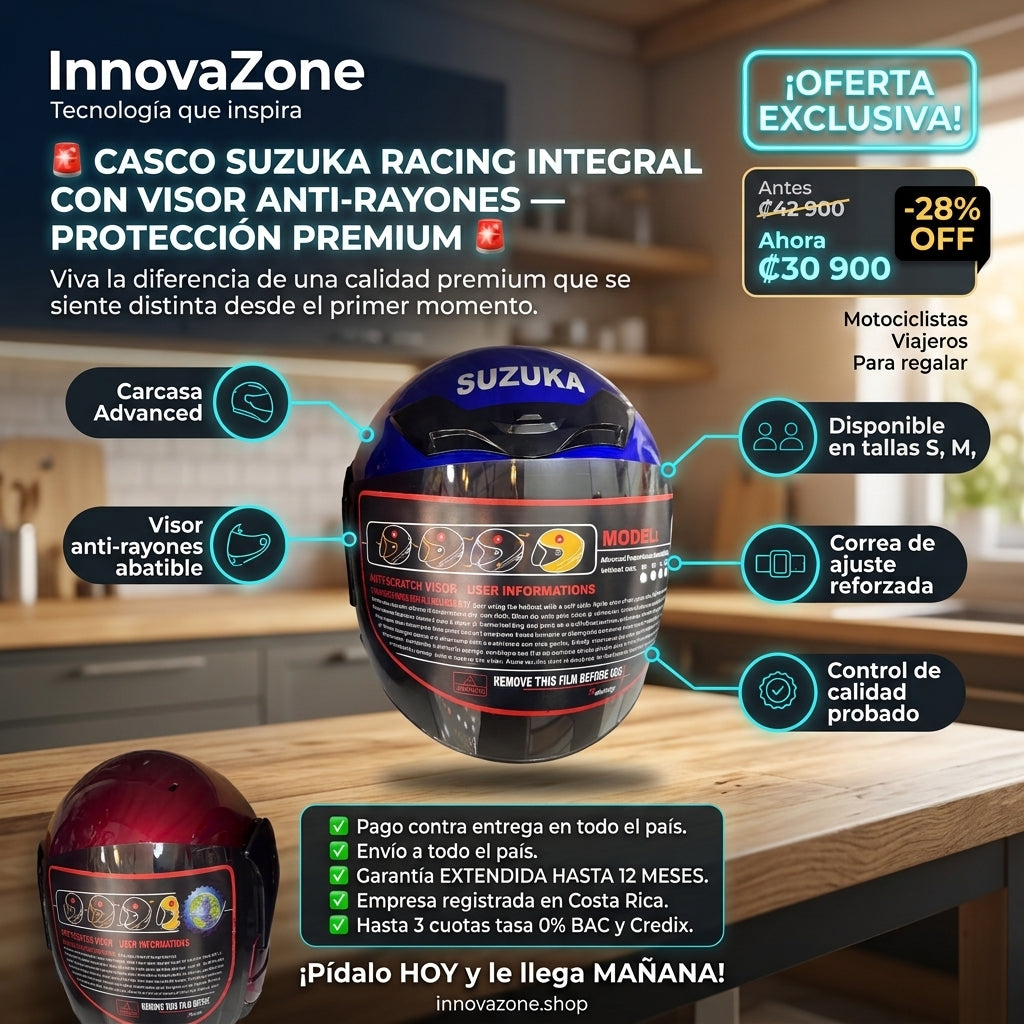 Casco SUZUKA Racing Integral con Visor Anti-Rayones - oferta