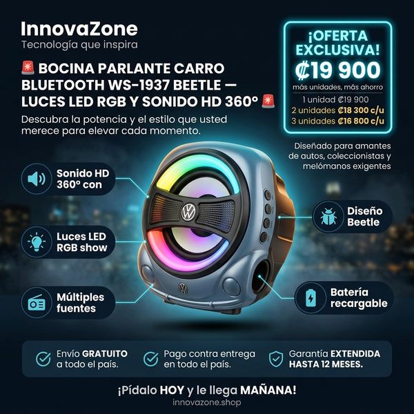 Bocina Parlante Carro Bluetooth WS-1937 Beetle con Luces LED - oferta