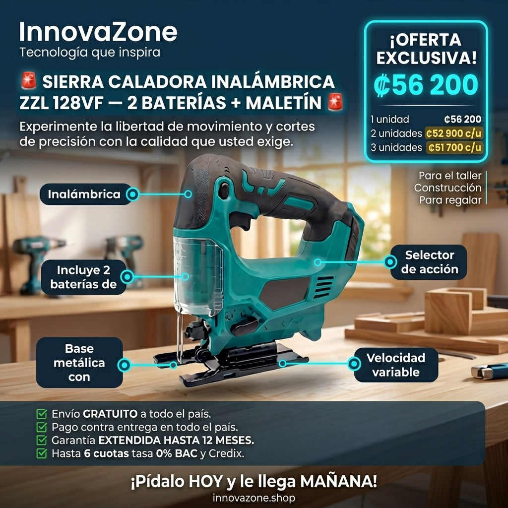 Sierra Caladora Inalámbrica ZZL 128Vf (2 Baterías + Maletín) - oferta
