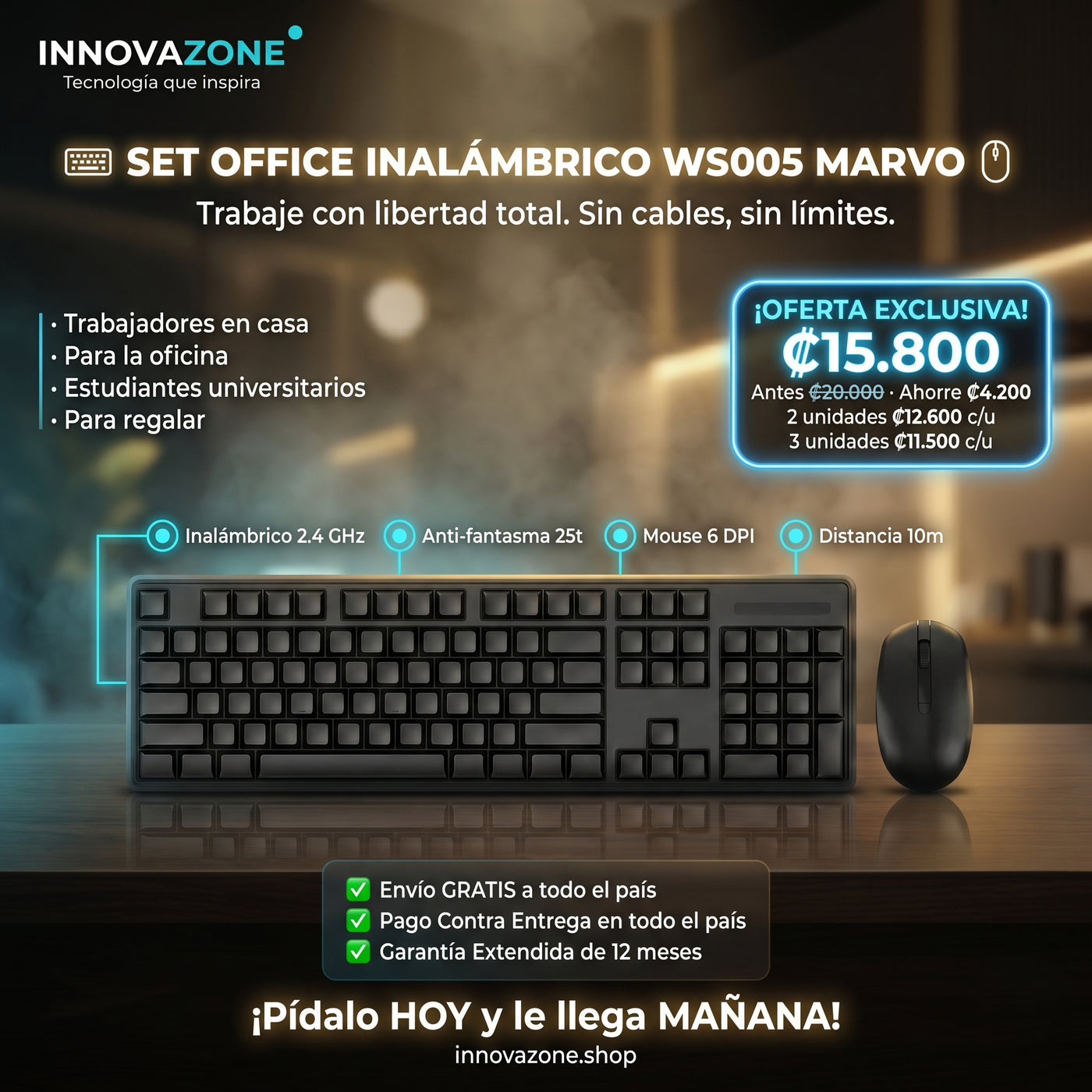 Set Office Inalámbrico WS005 Marvo Negro